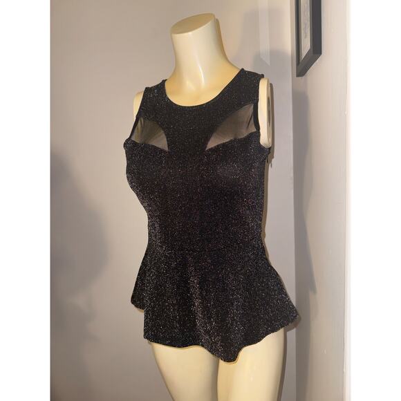 GUESS Size Small Black Sparkling Sleeveless Top Peplum Top Blouse New Years Eve - Picture 6 of 11